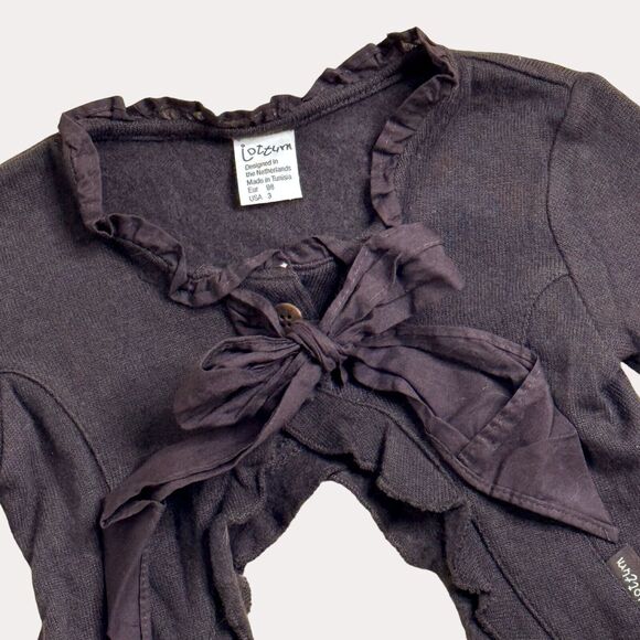 Jottum Ruffle Cardigan Sweater Split Back Brown 98 US 3 bv - Picture 2 of 6